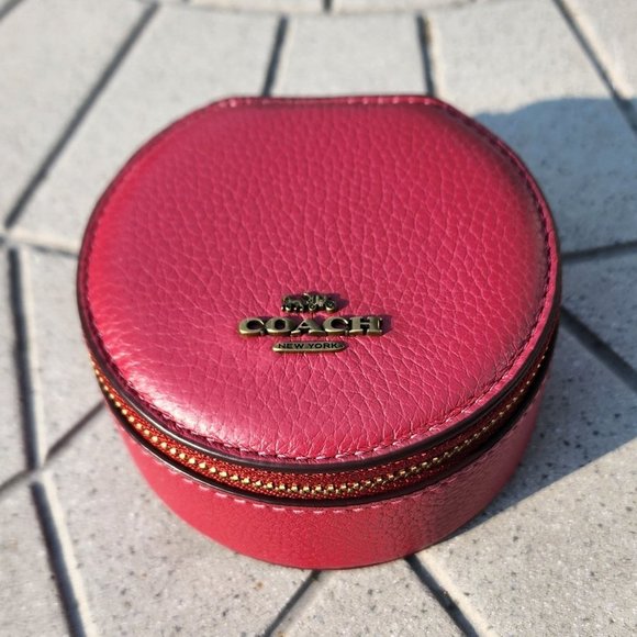 Coach Other - Coach Dusty Pink Round Pebbled Leather Zip Around Jewelry Case